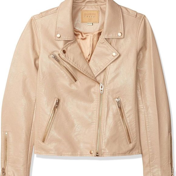 New Blank NYC Natural light Cream color Vegan leather moto jacket gold hardware - Picture 2 of 11
